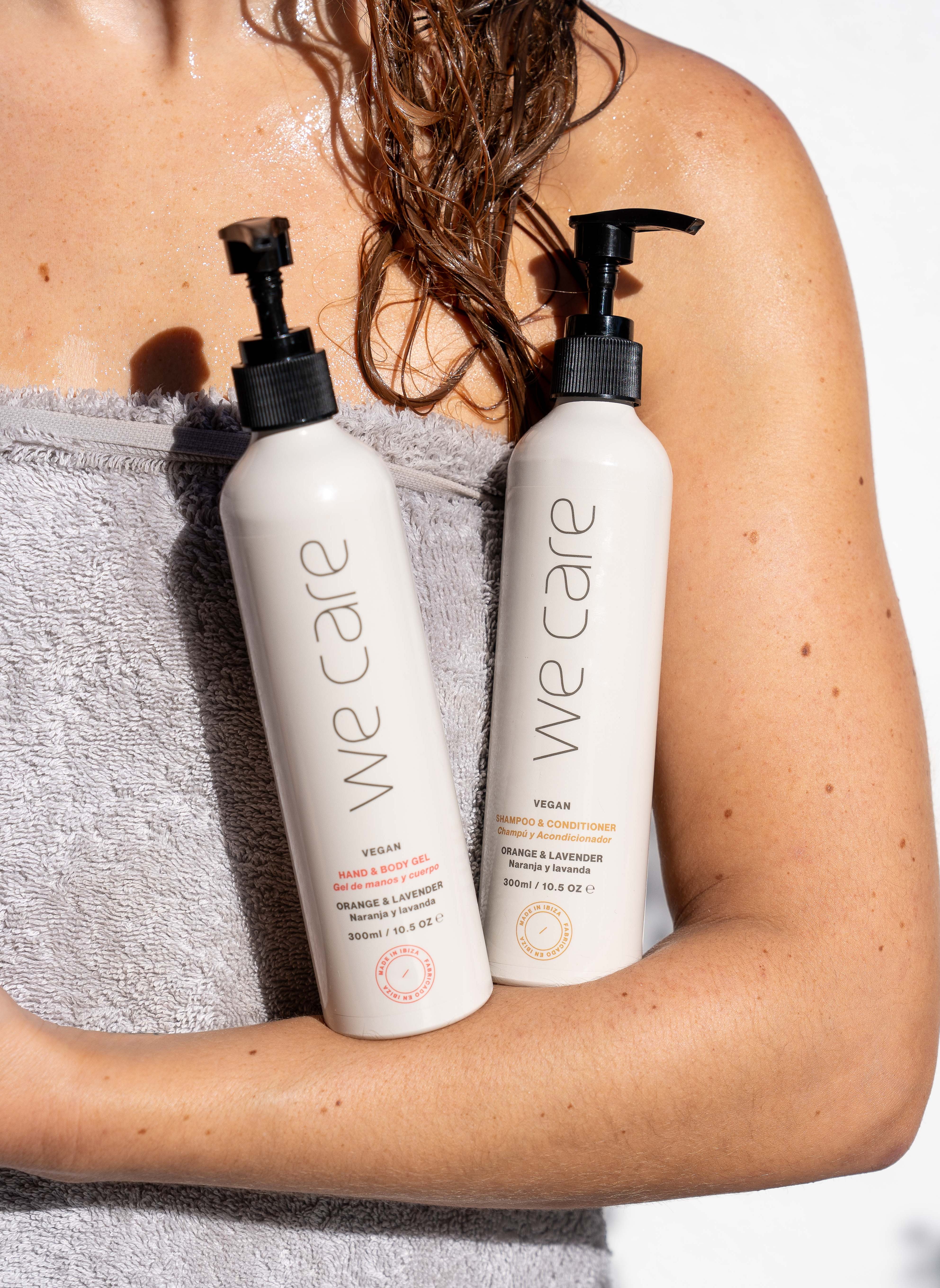 Champú y acondicionador natural 2 en 1 We Care Ibiza con envase de aluminio